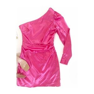 Pink Satin One Shoulder Dress